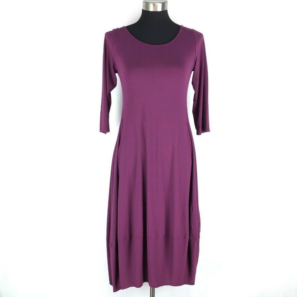 Eileen Fisher Midi Dress Lantern Fuschia Purple XS